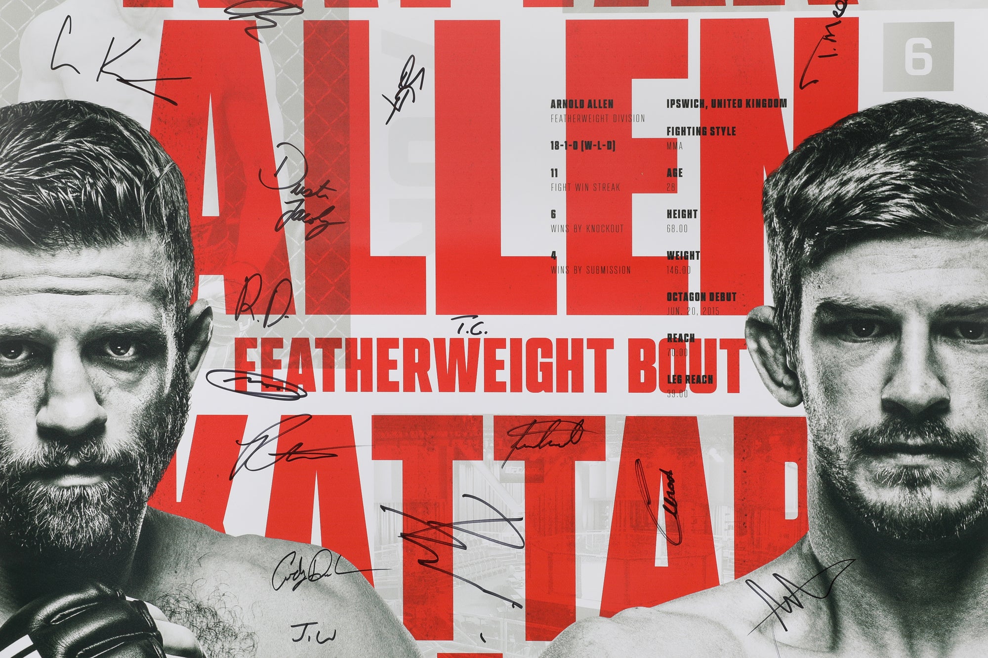 UFC Fight Night: Kattar vs Allen Autographed Event Poster