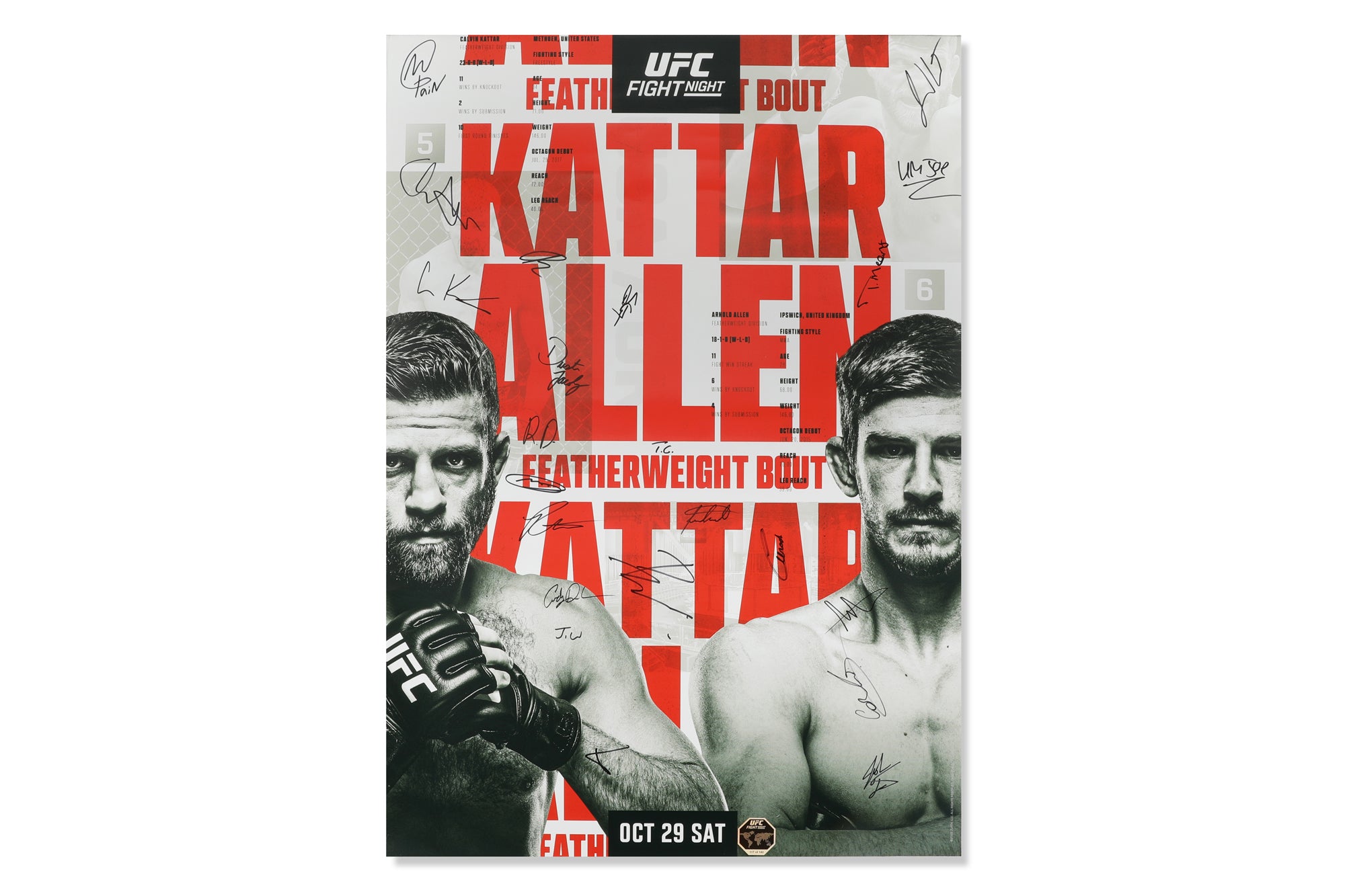 UFC Fight Night: Kattar vs Allen Autographed Event Poster