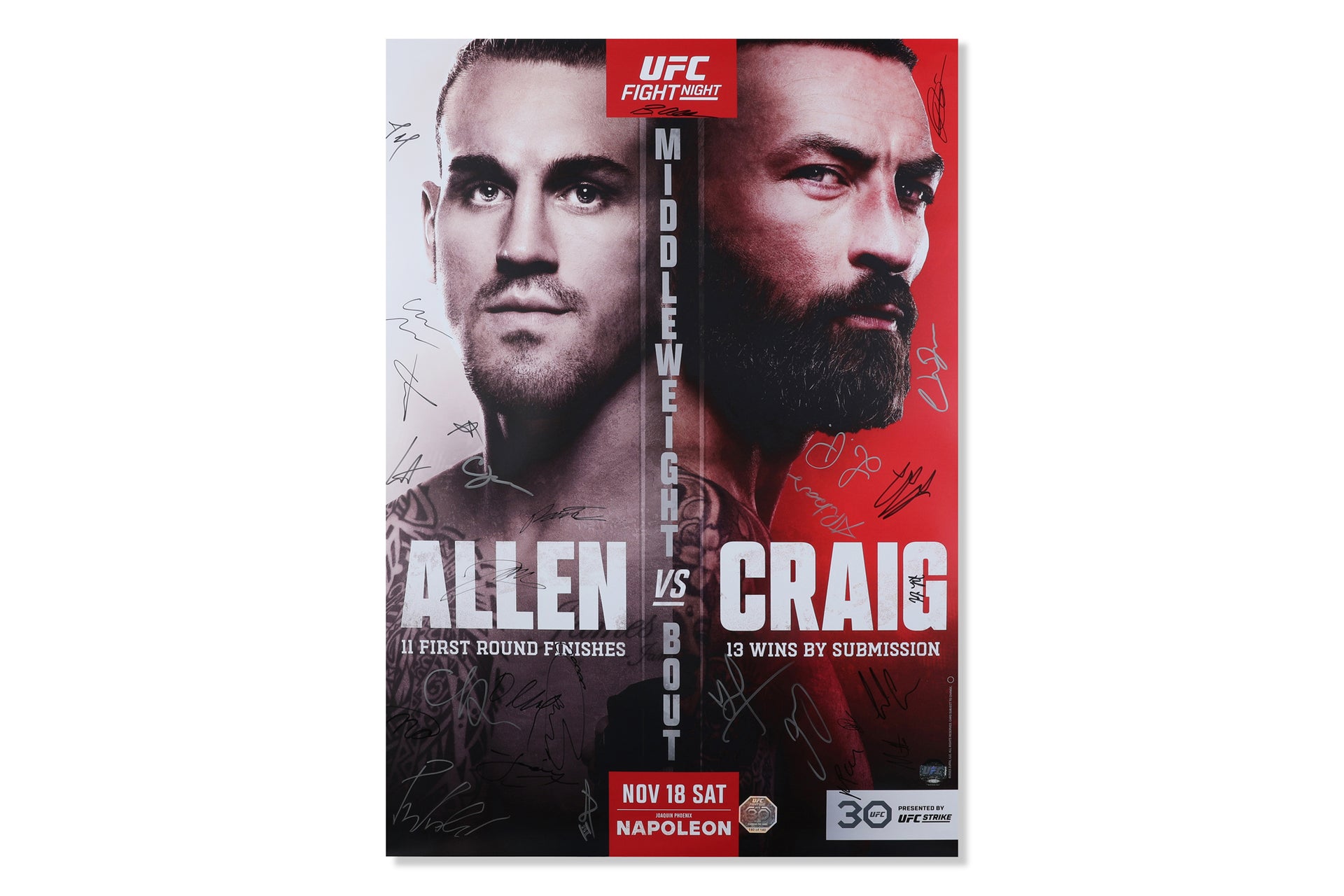 UFC Fight Night: Allen vs Craig Autographed Event Poster
