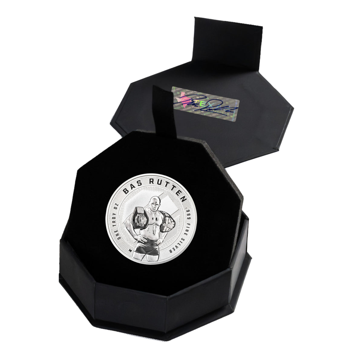 1 oz UFC Bas Rutten Silver Round (Reverse Proof) with Autographed Box