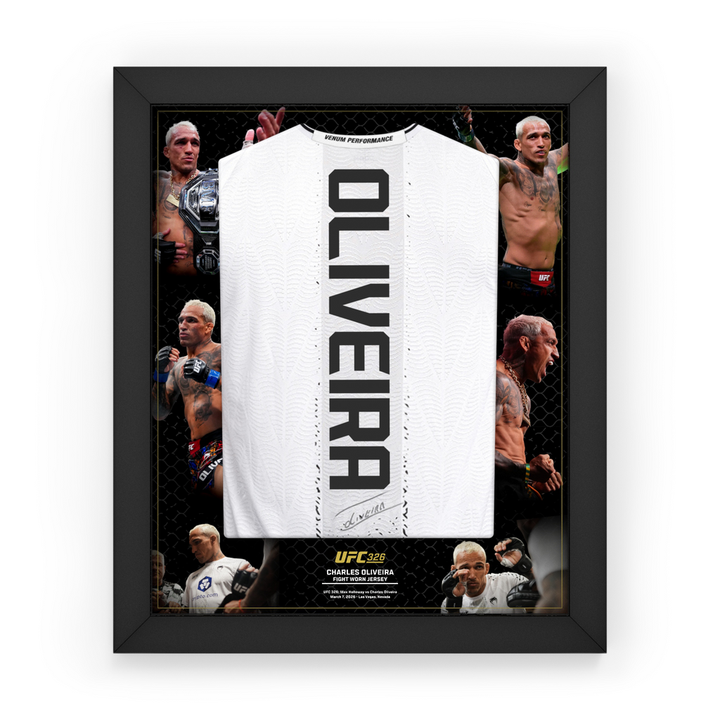 Charles Oliveira Signed 1-of-1 Fight Worn Jersey in Special Edition Frame UFC 326: Holloway vs Oliveira 2