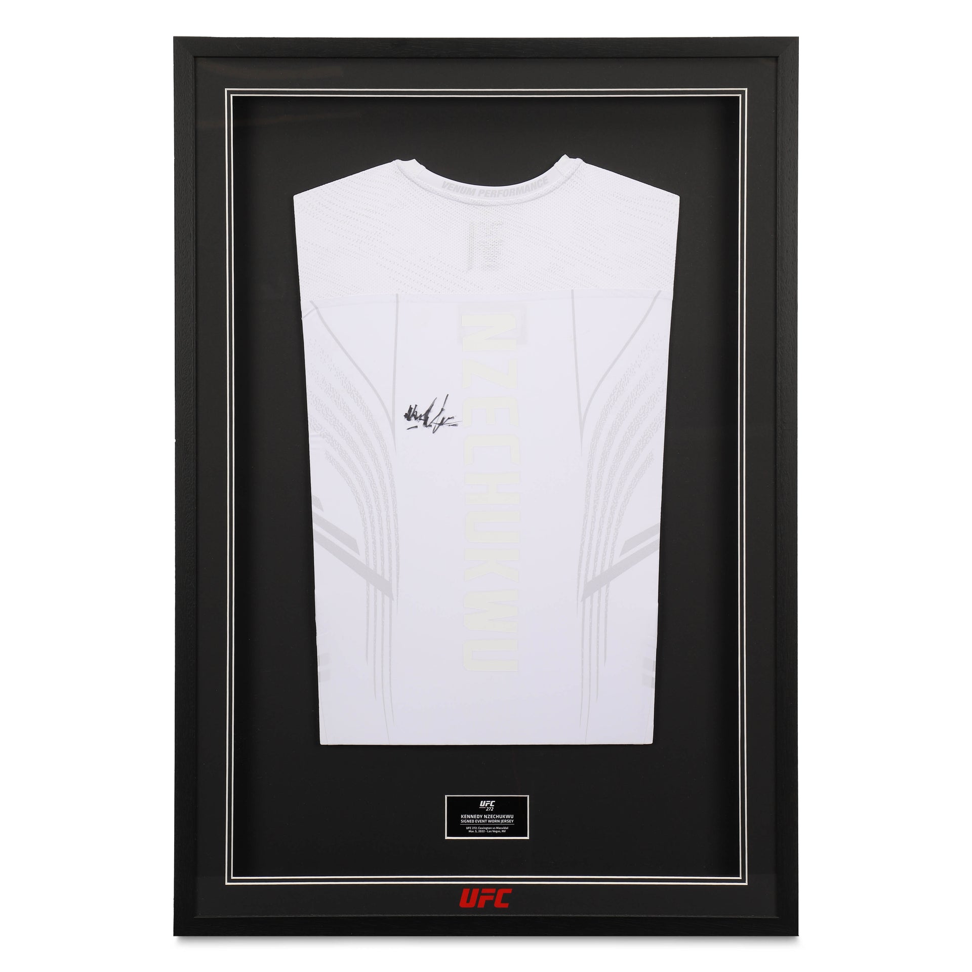 Framed Kennedy Nzechukwu Signed 1-of-1 Fight Issued Jersey UFC 272: Covington vs Masvidal