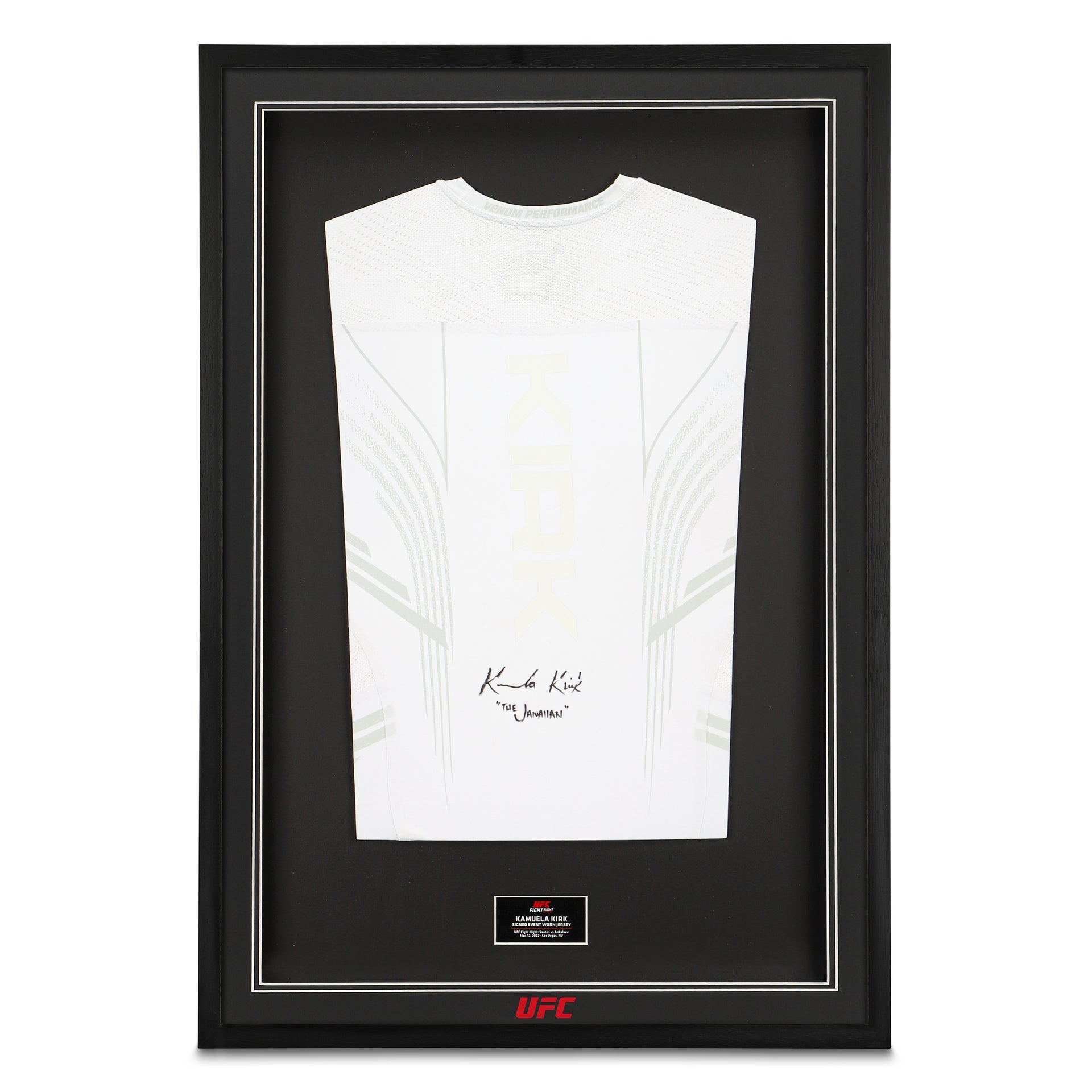 Framed Kamuela Kirk Signed 1-of-1 Fight Issued Jersey UFC Fight Night: Santos vs Ankalaev
