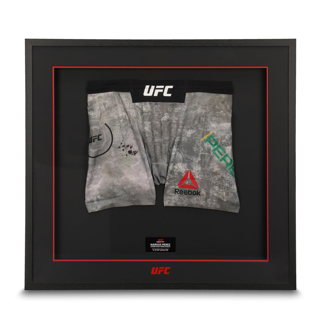 Framed Markus Perez Signed Fight Worn Shorts