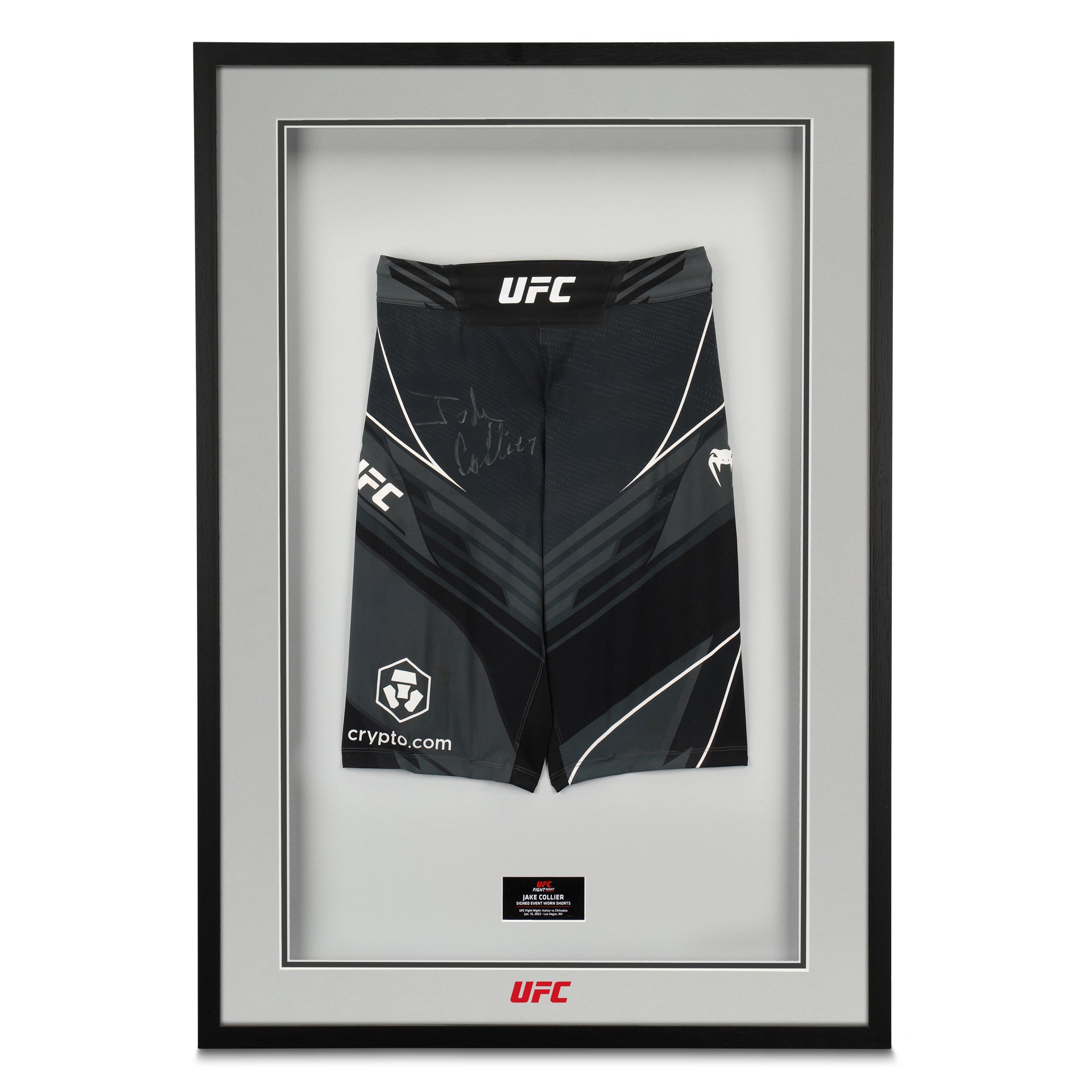 Framed Jake Collier Signed 1-of-1 Fight Worn Shorts UFC Fight Night: Kattar vs Chikadze