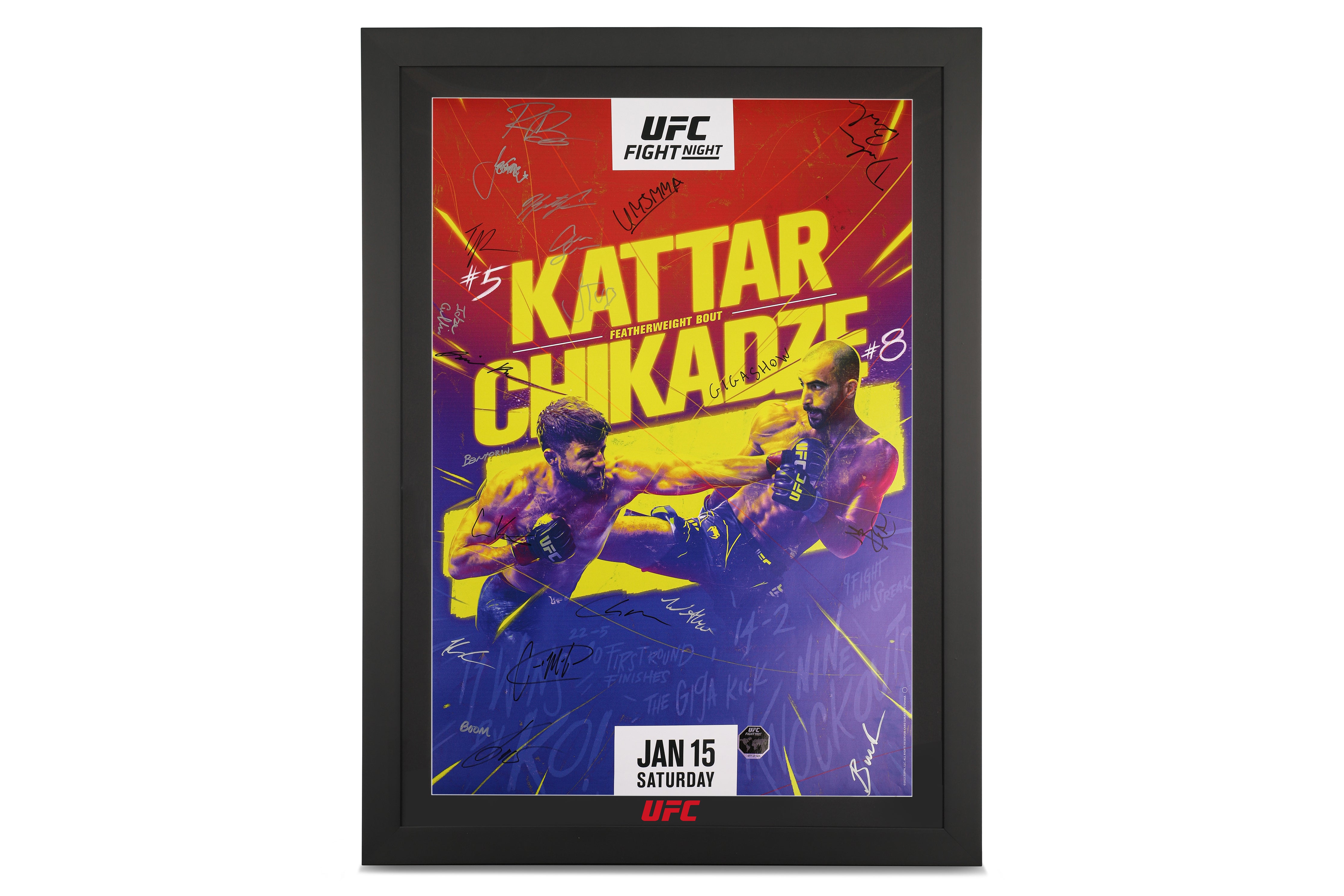 Official Limited Edition UFC event poster signed by Calvin Kattar vs Giga Chikadze